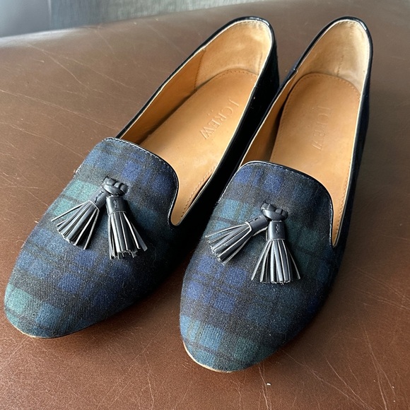 J Crew Tassel Plaid Slip-On Loafers in Dark Blue & Green - Picture 10 of 11